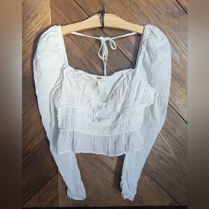 ⭐NWT Free People Cream Blouse with Puff Sleeves